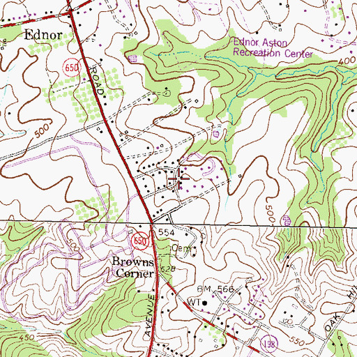 Topographic Map of Mill Grove Gardens, MD