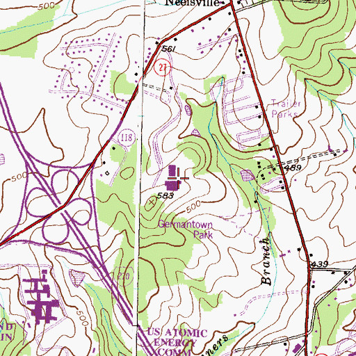 Topographic Map of Montgomery College Germantown Campus, MD