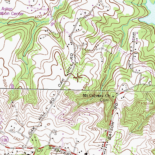 Topographic Map of Oak Hill Estates, MD