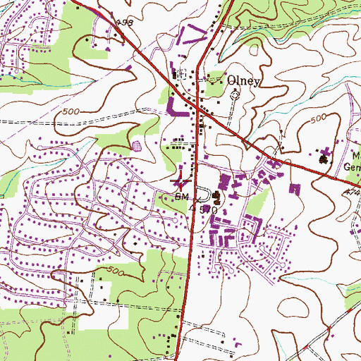 Topographic Map of Olney Elementary School, MD