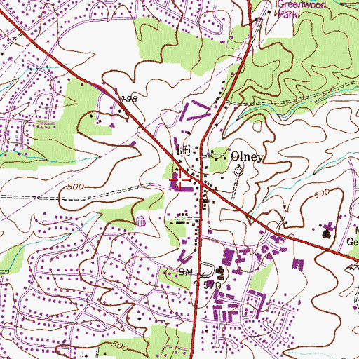 Topographic Map of Olney Shopping Center, MD