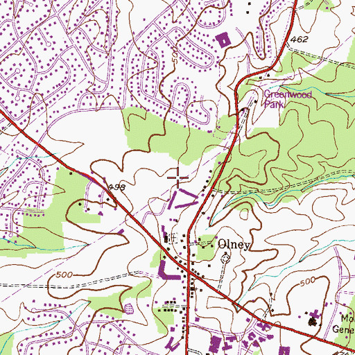 Topographic Map of Olney Town, MD