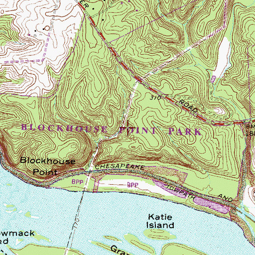 Topographic Map of Blockhouse Point Park, MD