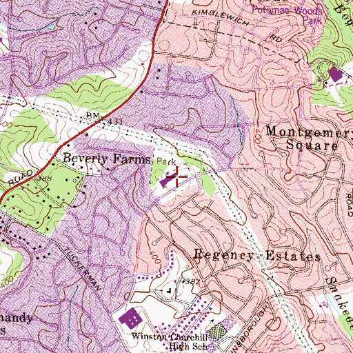 Topographic Map of Beverly Farms Elementary School, MD