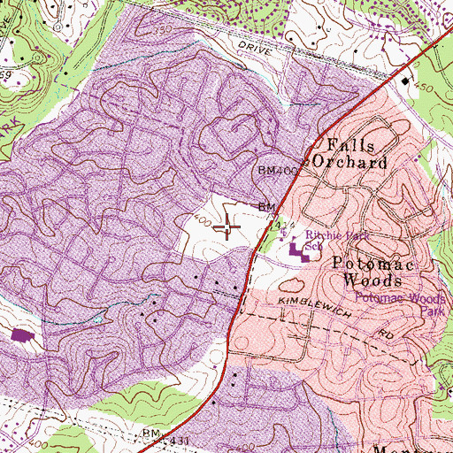 Topographic Map of Falls Road Park, MD
