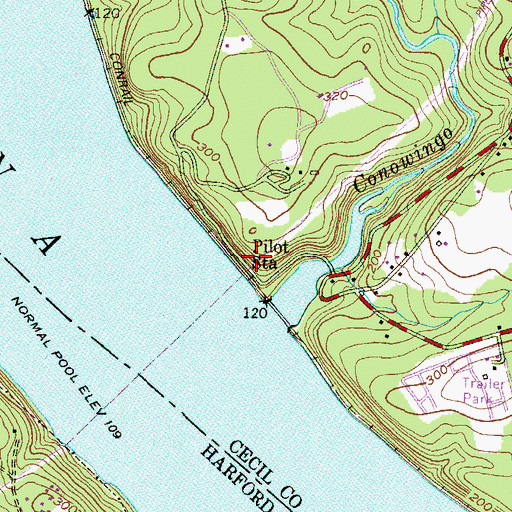 Topographic Map of Old Conowingo Iron Bridge, MD