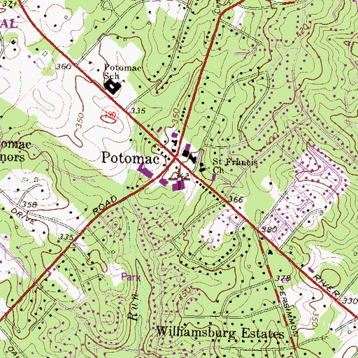 Topographic Map of Potomac Place Shopping Center, MD
