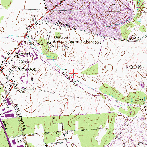 Topographic Map of Crabbs Branch Park, MD