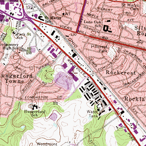 Topographic Map of Wintergreen Plaza Shopping Center, MD
