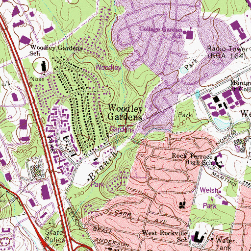 Topographic Map of Woodley Gardens Park, MD
