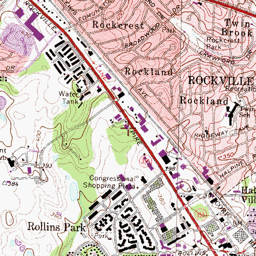 Topographic Map of Woodmont Station Shopping Center, MD