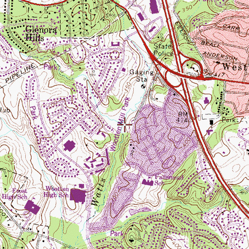 Topographic Map of Wootten Mill Park, MD