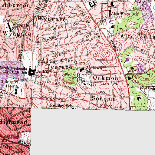 Topographic Map of Ayrlawn Park, MD