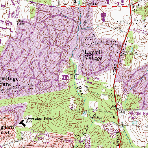 Topographic Map of Bel Pre Park, MD