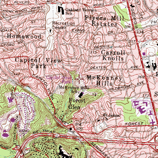 Topographic Map of Capital View Park, MD