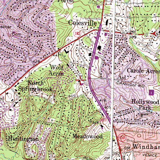 Topographic Map of Colesville Baptist Church, MD