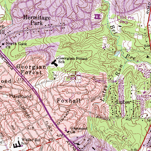 Topographic Map of Georgian Forest Park, MD