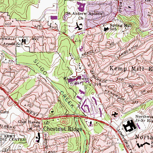 Topographic Map of Kemp Mill Shopping Center, MD