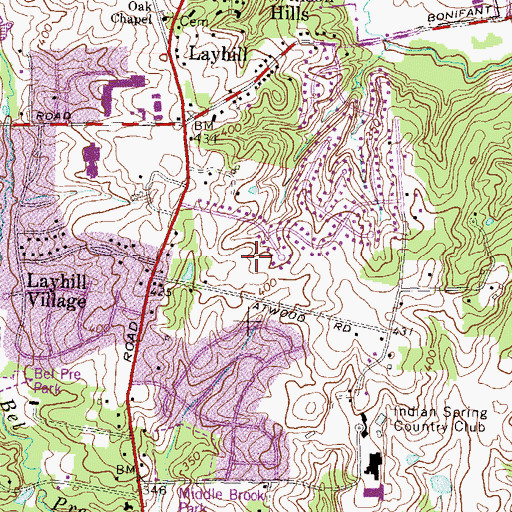 Topographic Map of Layhill Village Park, MD