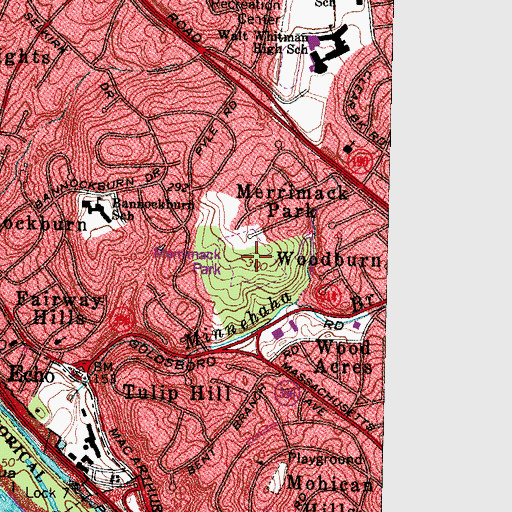Topographic Map of Merrimack Park, MD