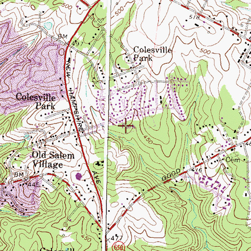 Topographic Map of Peach Wood Park, MD