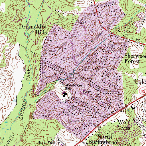 Topographic Map of Sherwood Forest Park, MD