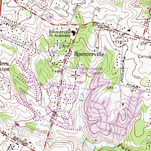 Topographic Map of Spencerville Recreation Center, MD