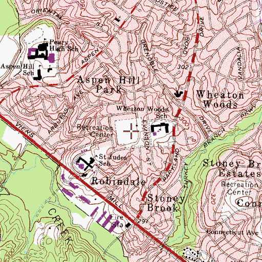 Topographic Map of Wheaton Woods Park, MD