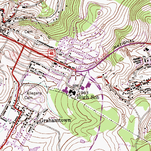 Topographic Map of Mountain Ridge High School, MD
