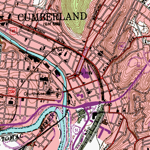 Topographic Map of Central Fire Station, MD