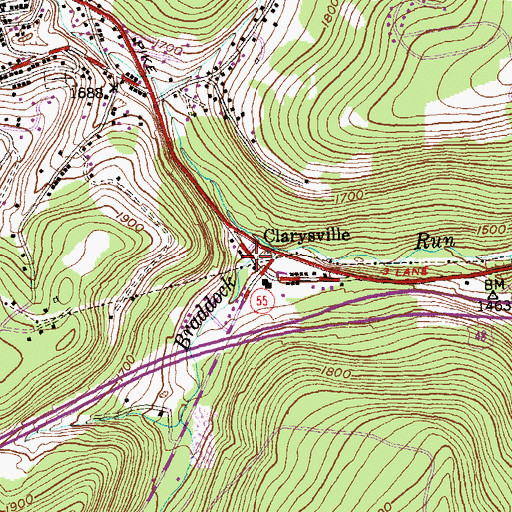 Topographic Map of Clarysville Bridge, MD