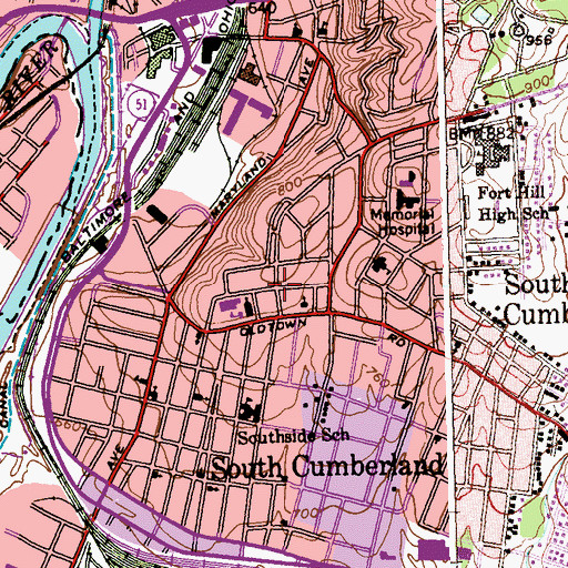 Topographic Map of Cumberland Heights, MD