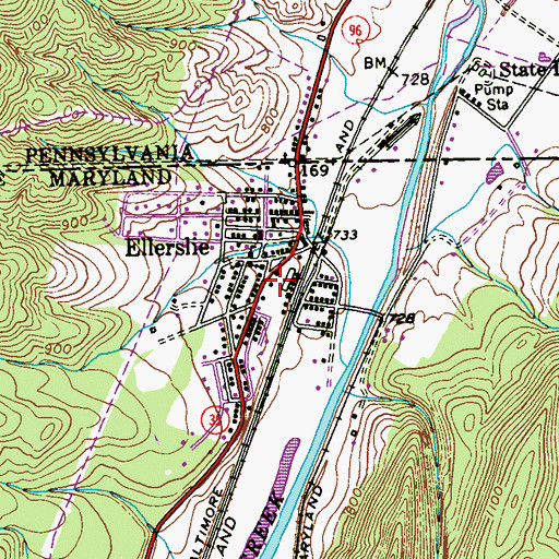 Topographic Map of Ellerslie Post Office, MD