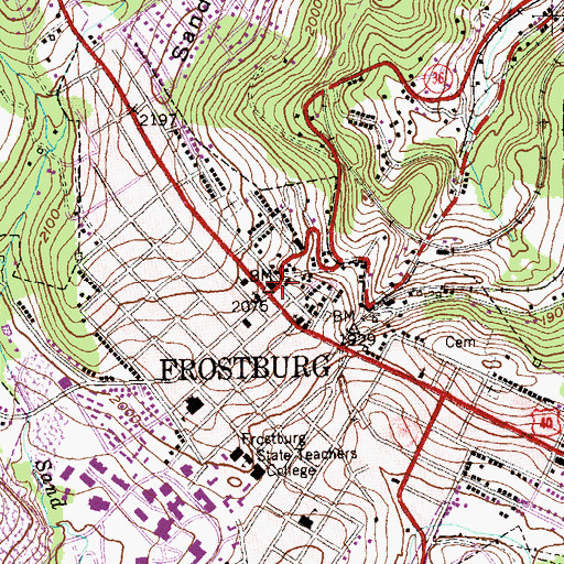 Topographic Map of Frostburg Shopping Village Shopping Center, MD