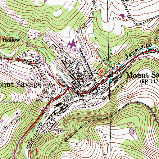 Topographic Map of Mount Savage Historic District, MD