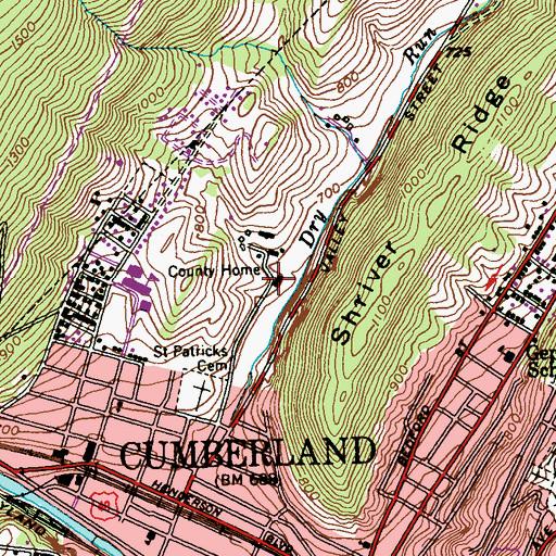 Topographic Map of Allegany County Infirmary (historical), MD
