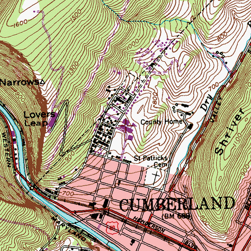 Topographic Map of Braddock Middle School, MD