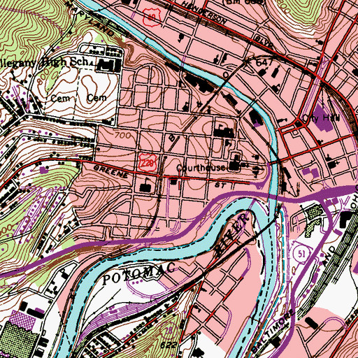 Topographic Map of West Side Fire Station, MD
