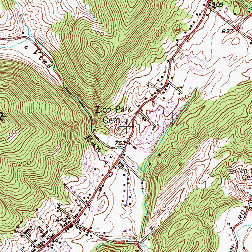 Topographic Map of Zion Park Cemetery, MD