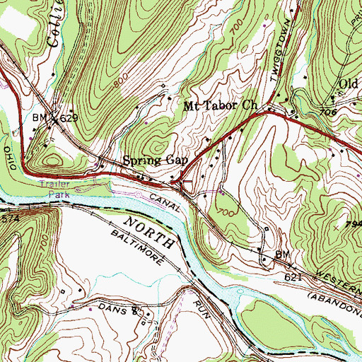 Topographic Map of Spring Gap Post Office, MD