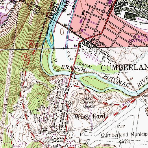 Topographic Map of Wiley Ford, MD
