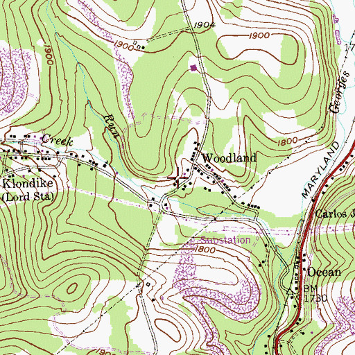 Topographic Map of Woodland United Methodist Church, MD