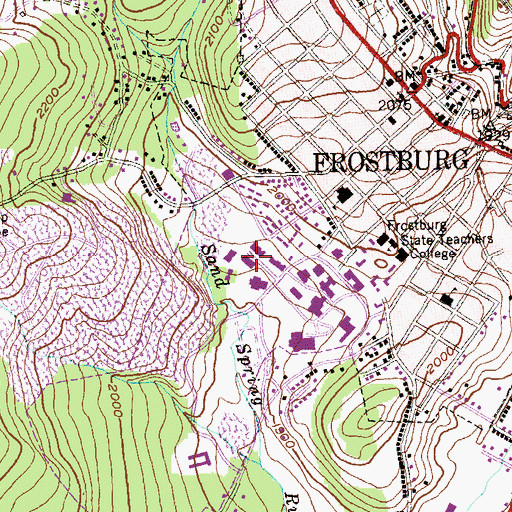 Topographic Map of Frederick Residence Hall, MD