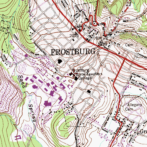 Topographic Map of Frost Residence Hall, MD