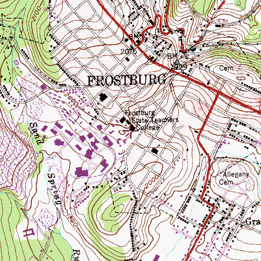 Topographic Map of Garrett Hall, MD