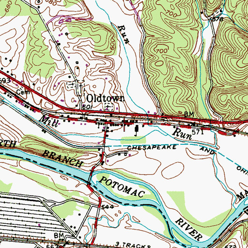 Topographic Map of Oldtown Post Office, MD