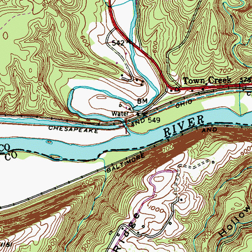 Topographic Map of Town Creek Aqueduct, MD