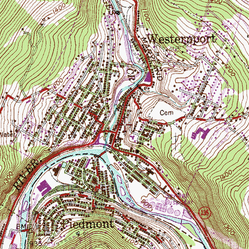 Topographic Map of Westernport Post Office, MD