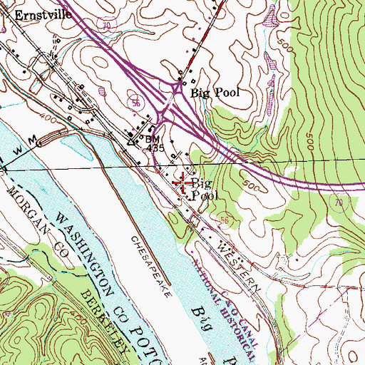 Topographic Map of Big Pool Post Office, MD