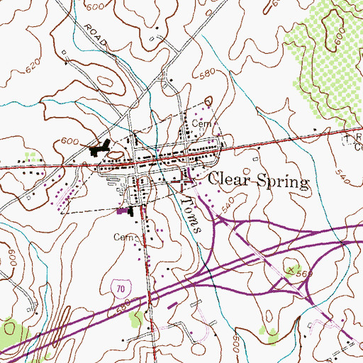 Topographic Map of Clear Spring Post Office, MD